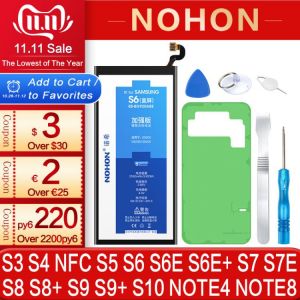NOHON Battery For Samsung Galaxy S5 S6 S7 S8 S9 S10 S3 S4 NFC S7 S6 Edge S8 S9 Plus Note 4 8 G950F G930F G920F G925F Bateria