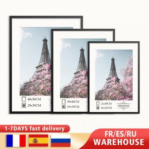 Modern Picture Photo Frame Metal Mat Plexiglass Black White Golden 30x40cm A4 for Table Top Display and Wall Mounting Home Decor