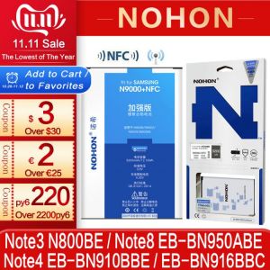 NOHON Battery For Samsung Galaxy Note 8 4 3 NFC Note3 Note4 EB-BN916BBC EB-BN910BBE EB-BN950ABE Original Replacement Bateria