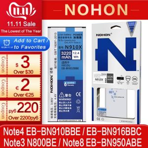 NOHON Battery For Samsung Galaxy Note 3 4 8 Note8 N9500 Note4 N9100 N910X Note3 NFC N9000 Original Replacement Phone Bateria Hot