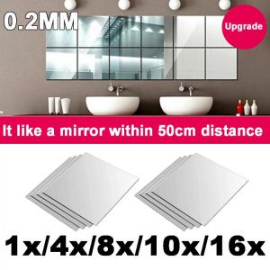 Upgrade:1/4/8/10/16Pcs 15x15cm 0.2mm thickness Mirror Tiles Wall Sticker Square Self Adhesive Stick On DIY Home Decoration
