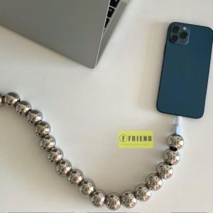 Luxury Cyberpunk Personalized Beads Lightning Iphone Phone Charging Cable for Iphone 11 12 Pro Max 7 8p Xs Xr Phone Data Cable