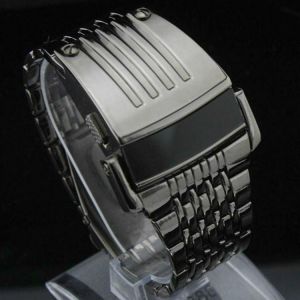 Fashion Blue LED Display Wide Stainless Steel Band Wear-resistant Men Digital Wrist Watch Gift Energy Saving
