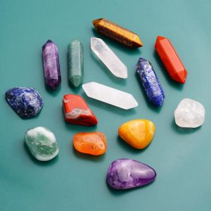 14PCS/Set Natural Stone Crystal Gemstone Chakras Healing Stone Quartz Mineral Ornaments Home Decoration High Quality Gifts Box