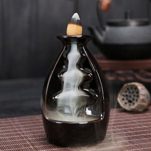 Zen Ornaments Ceramics Buddha Waterfall Backflow Incense Burner Flowing Smoke Home Decor Desk Incense Decoration
