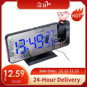 LED Mirror Alarm Clock Table Digital Ceiling Projector Alarm Clock USB Wake Up FM Radio Time Projector Bedroom Bedside Clock