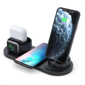 6 In 1 Qi Wireless Fast Charger Station For S9 S10 IOS 11 Max USB Lighting Charging Dock For IOS Watch 5 4 3 2 Air Pro
