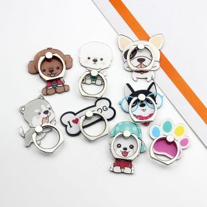 Metal Finger Ring Mobile Phone Holder Stand Puppy wearing glasses Cute cartoon puppy dog bone 2019