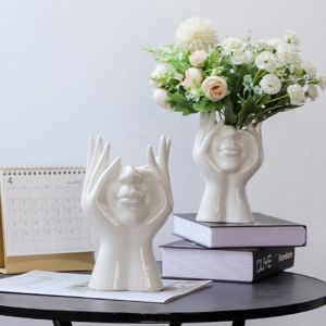Ceramic Human Face Flower Vase Nordic Style Body Art Ceramic Vases Living Room Flower Arrangement Plant Flower Pot Home Decor