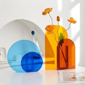 Colorful Acrylic Vase Art Simple Living Room FIower Arrangement Nordic Ins Ornaments Home Office Decor Desktop Decoration
