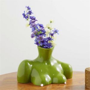 Breast Vase Olive Shiny Woman Half-length Human Body Ceramic Sculpture Flower Pot Flower Arrangement Container Nude Female Vase