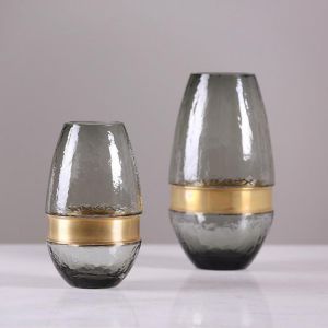 European Style High-grade Metallic Cold Gray Glass Vase Home Decor Living Room Abstract Flower Bottle Decoration Classical Desk