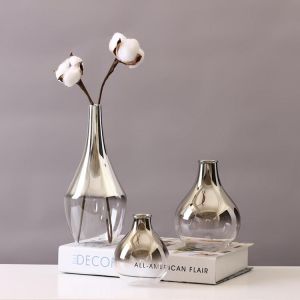 Modern Simple Silver Glass Small Vase Dried Flowers Living Room Table Decoration Ornaments