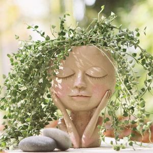 Girls Face Head Flower Pot Planter Succulent Plant Flower Container Pot Flowerpot Figure Garden Decor Nordic Tabletop Ornament