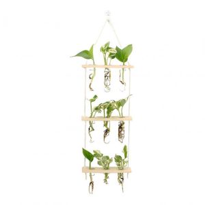 Home Decor Wall Hanging Holder With Wooden Stand Flower Vases Office Garden 3 Tiered Modern Retro Propagator Test Tube Planter