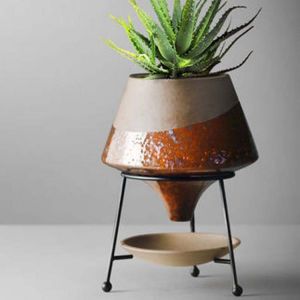 Creative ceramic flowerpot Nordic ins flower iron frame living room succulent iron creative flower pot potted plant with feet