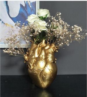 Anatomical Heart Shape Flower Vase Dried Flowers Containrs Flower Pot Art Vases Resin Body Sculpture Desktop Plant Home Decor