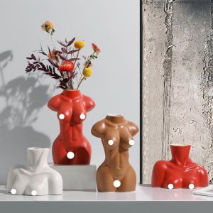 Bust Statue Ceramic Vase Female Body Art Vase Living Room Garden Decoration Dried Flower Flower Arrangement Ornament Home Decor