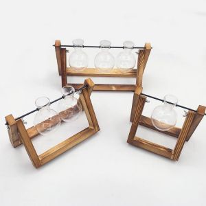 Bonsai Decor flower vase Plant Transparent Vase Wooden Frame vase decoratio Glass Tabletop Plant  flower shaped bowl