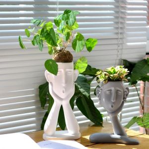 Face Head Flower Vase Planter Succulent Plant Flower Container Pot Flowerpot Figure Garden Decor Nordic Tabletop Ornament