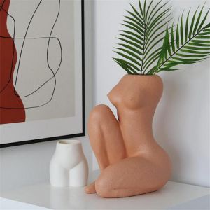 MODERN STYLE ARTS GIRL BUST AND HEAD PORTRAIT VASE WOMAN HUMAN BODY SCULPTURE DECORATIVE RESIN FLOWER POT HOME DECORATION R5275