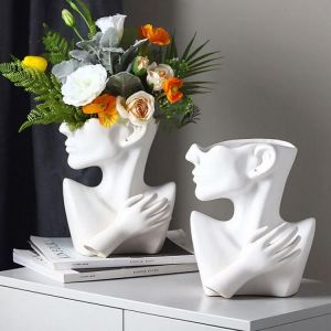 Resin Vase Home Decor Flower Pot Sculpture Room Decoration Jewelry Stand Necklace Display Stand European Art Statue Model