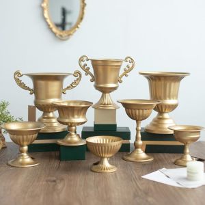 Golden Retro Vase Wrought Iron Flower Flower Arrangement Flower Pot European Style Home Decoration Living Room Desktop Ornaments