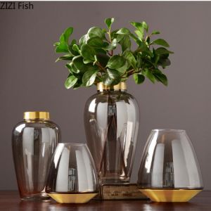 Modern Brown Glass Vase Flower Arrangement Transparent Hydroponic Vase Crafts Living Room Ornaments Home Decoration Accessories