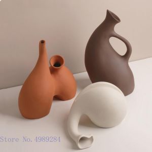 Ceramic Vase Orange Abstract Handmade Irregular Flower Vase Ceramic Flowerpot Flower Arrangement Hydroponic Decorative Ornaments