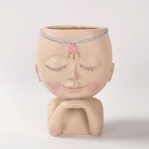Girl Face Head Resin Vase Flower Planter Succulent Plant Container Pots for Garden Home Desktop Tabletop Decoration Ornaments