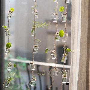 Wind Chimes Style Decor Glass Vase 3 Strings Hanging Vase With 27 Mini Bottle Nordic Home Decor Flower Plant Hydroponic Containe