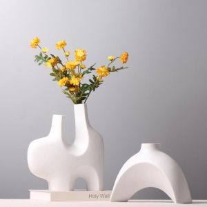 Modern Irregular Ceramic Vase Black and White Flower Arrangement Living Room Dining Table Frosted Geometric Vase Home Decoration