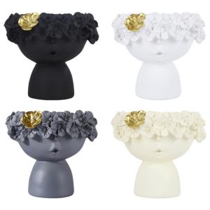 Girl Head Vase Sculpture Pen Holder Home Indoor Sculpture Plants Pot Modern