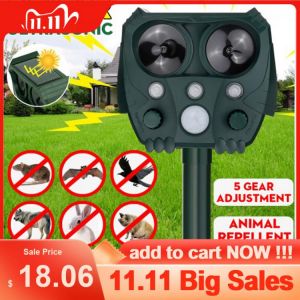 Solar Powered Animal Repeller Solar Ultrasonic Animal Repellent Deterrent Dog/Cat/Bird Repeller Frighten Animals sonar Repellent