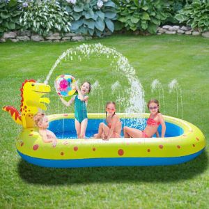 Kids Inflatable Sprinkler Swimming Pool Dinosaur Design Inflatable Swimming Pool Water Sprinkler Splash Pool Summer Water Toy