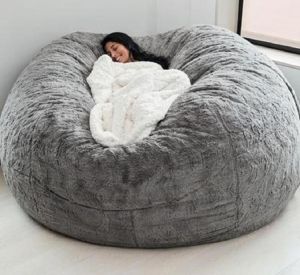 Giant bean bag sofa cover soft and comfortable fluffy fur bean bag bed sofa cover lazy sofa recliner cushion cover