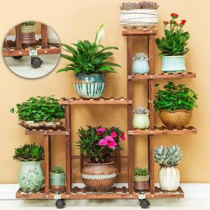 5 Tiers Wooden Flower Rack Plant Stand Multi Flower Stand Shelves Bonsai Display Shelf Yard Garden Patio Balcony Flower Stands