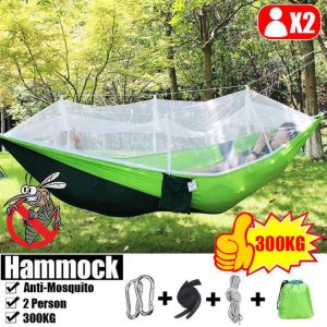 1-2 Person Outdoor Camping Hammock with Mosquito Net 300KG Load High Strength Parachute Fabric Hanging Bed Hunting Sleep Swing