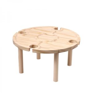 Wooden Outdoor Wine Table 2 in 1 Creative Collapsible Picnic Table With Round Legs Wine Glass Holder For Garden Camping Travel
