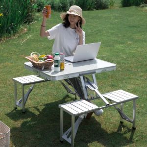 Portable Aluminum Alloy Folding Table Multifunctional Stall Table Siamese BBQ Camping Table Set