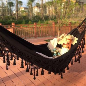 Double Hammock Nordic Bohemian Tassel Hammock Beach Outdoor Indoor 200cm*150cm 240*150cm Garden Hanging Bed Seat Storage Bag