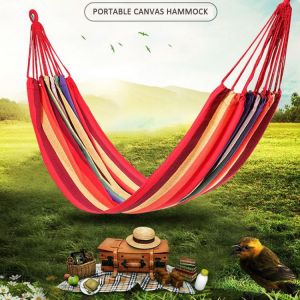 Outdoor Hammock Portable Garden Hammock Sports Home Travel Camping Swing Canvas Stripe Hang Bed Hammock Double Single People