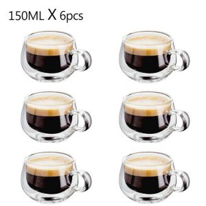 New 6Pcs 150ml 2.7oz Glass Double Walled Heat Insulated Tumbler Espresso Tea Cup Coffee Mug tasse cappuccino