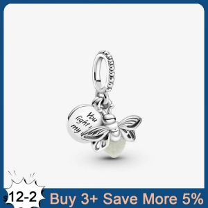 Genuine 925 Sterling Silver Firefly Charm Beads Fit Original Pandora Bracelet Fine Silver Jewelry Making DIY Gift