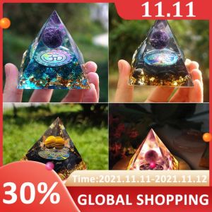 Natural Tiger Eye Orgonite Pyramid Healing Crystals Energy Reiki Chakra Multiplier Amethyst Meditation Lucky Gather Wealth Stone