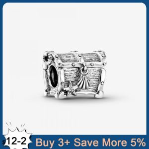 Genuine 925 Sterling Silver Charm Chest of Treasure Beads Fit Original Pandora Bracelet Fine Silver Jewelry Making DIY Gift