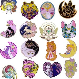 Beautiful Girl Moon Hard Enamel Pins Collect Magic Crystal Metal Cartoon Brooch Backpack Collar Lapel Badge Fashion Jewelry Gift