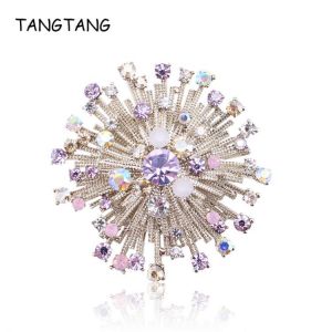 TANGTANG Flower Brooch For Women Divergent Lavender Rhinestone Gold Jewelry Pin Brooch For Bridal Wedding Accessories Ornaments