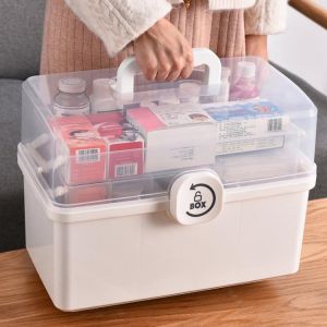 3/2 Layer Portable First Aid Kit Storage Box Plastic Multi-Functional Family Emergency Kit Box with Handle Medicine Chest
