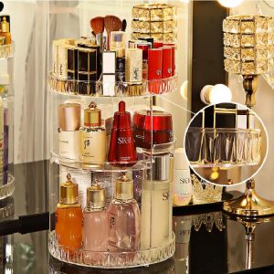 360 Degree Rotating Transparent Cosmetic Storage Box Desktop Organizer Rack Acrylic Detachable Makeup Organizeable Multifunction
